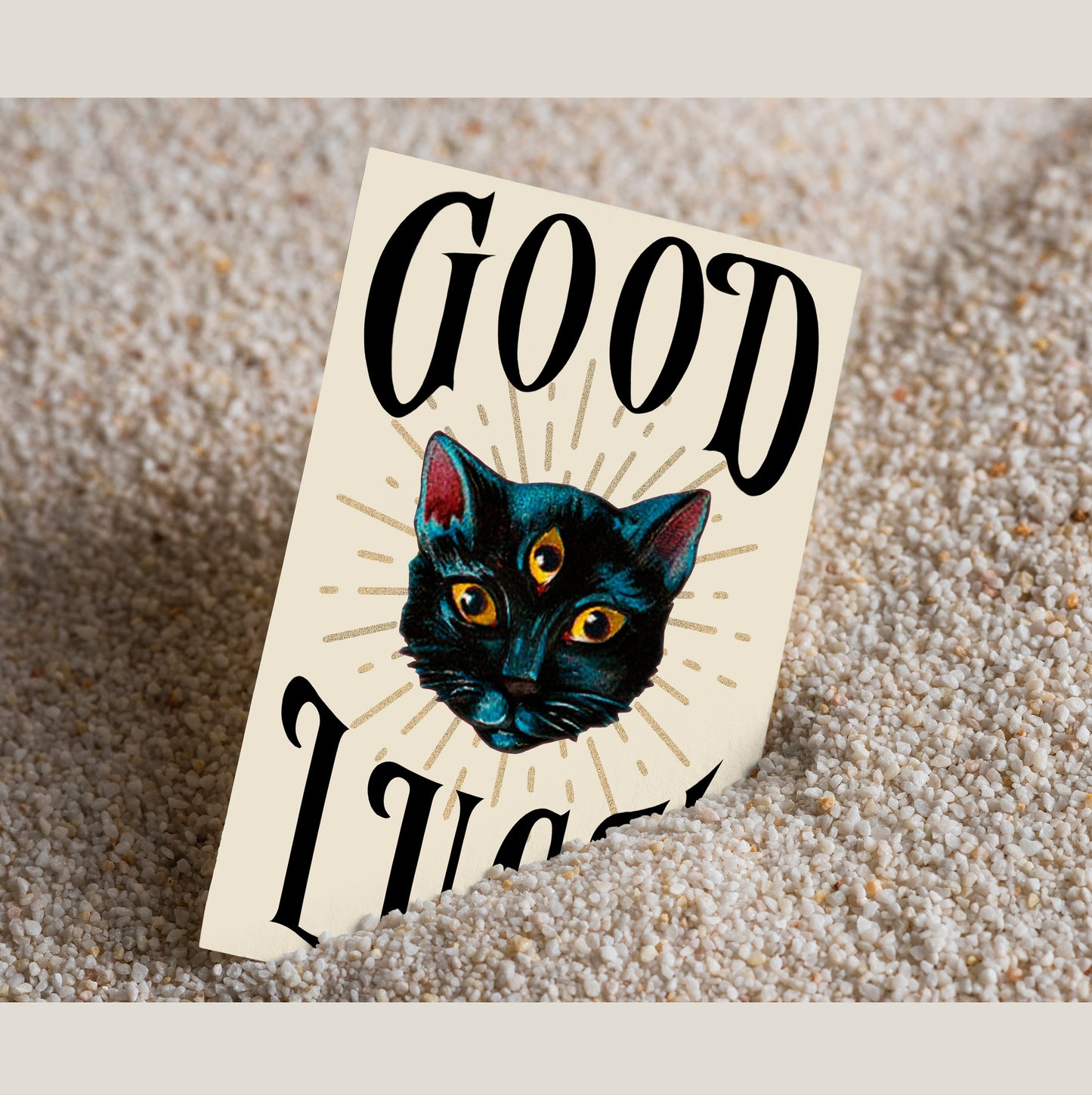 postal GOOD LUCK, gato negro, suerte