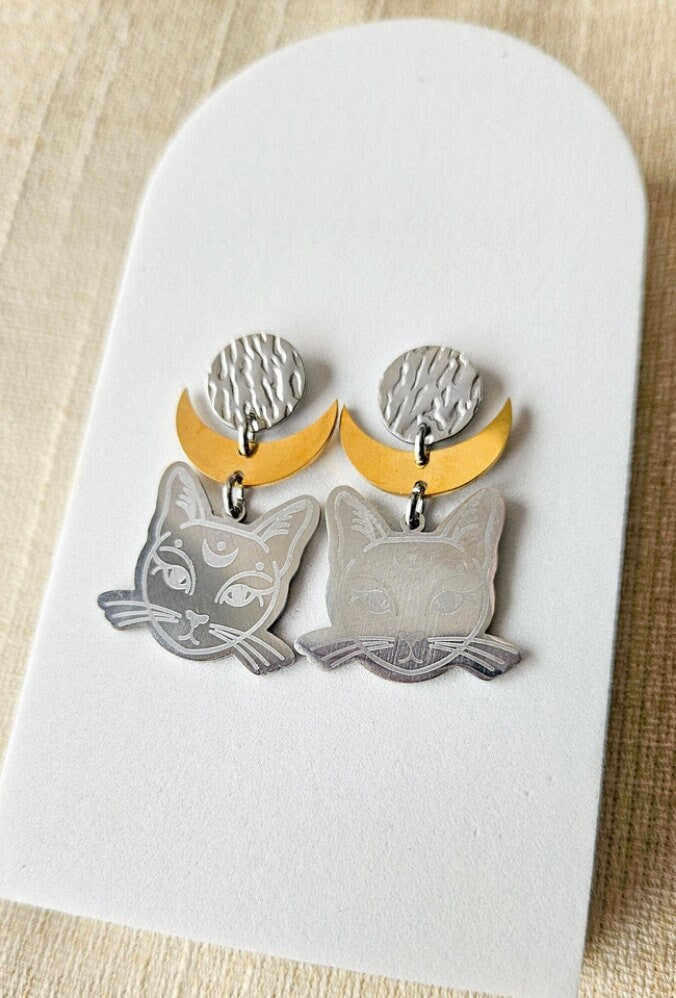 Pendientes Gato de la Luna, mixed metals