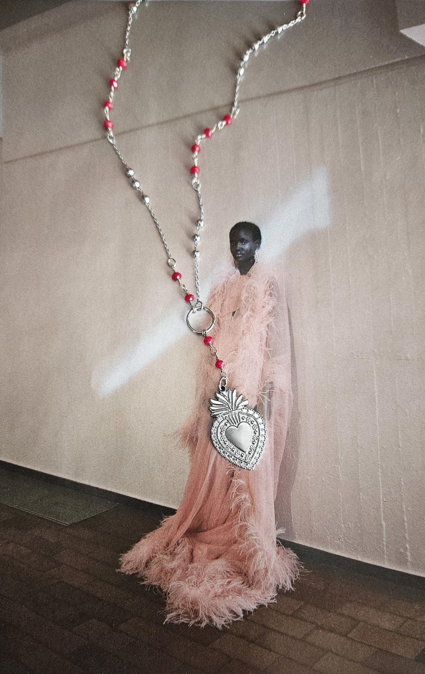Collar DEVOTION, exvoto, corazón sagrado, (oro + plata)