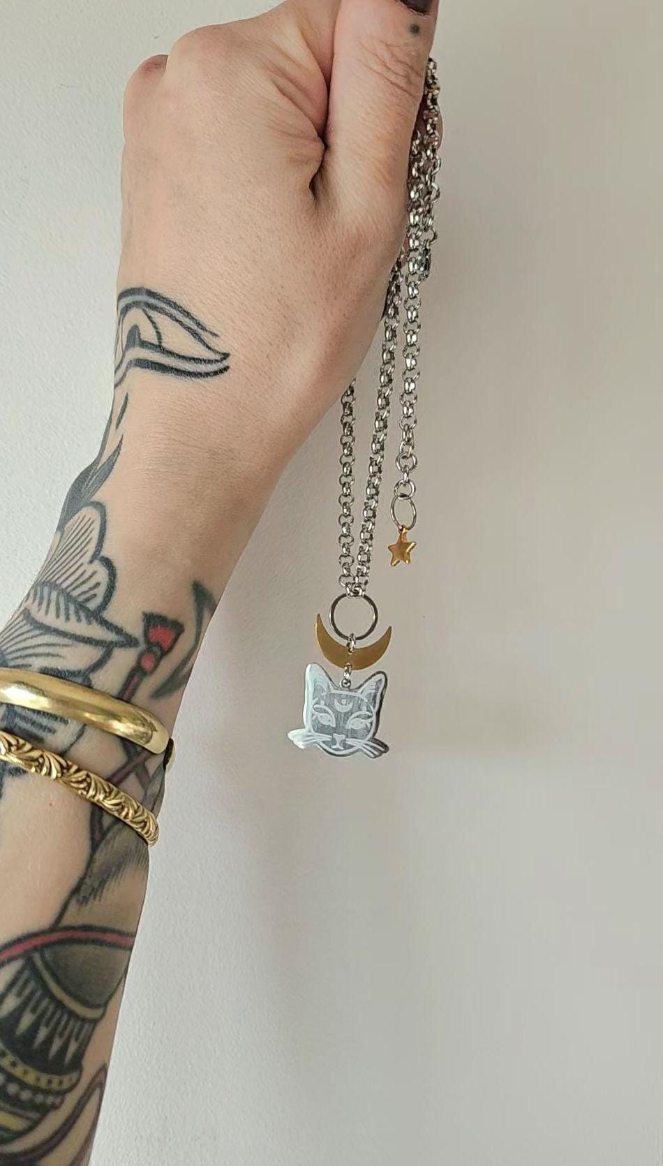 Collar MOON CAT, gato de la luna, plateado