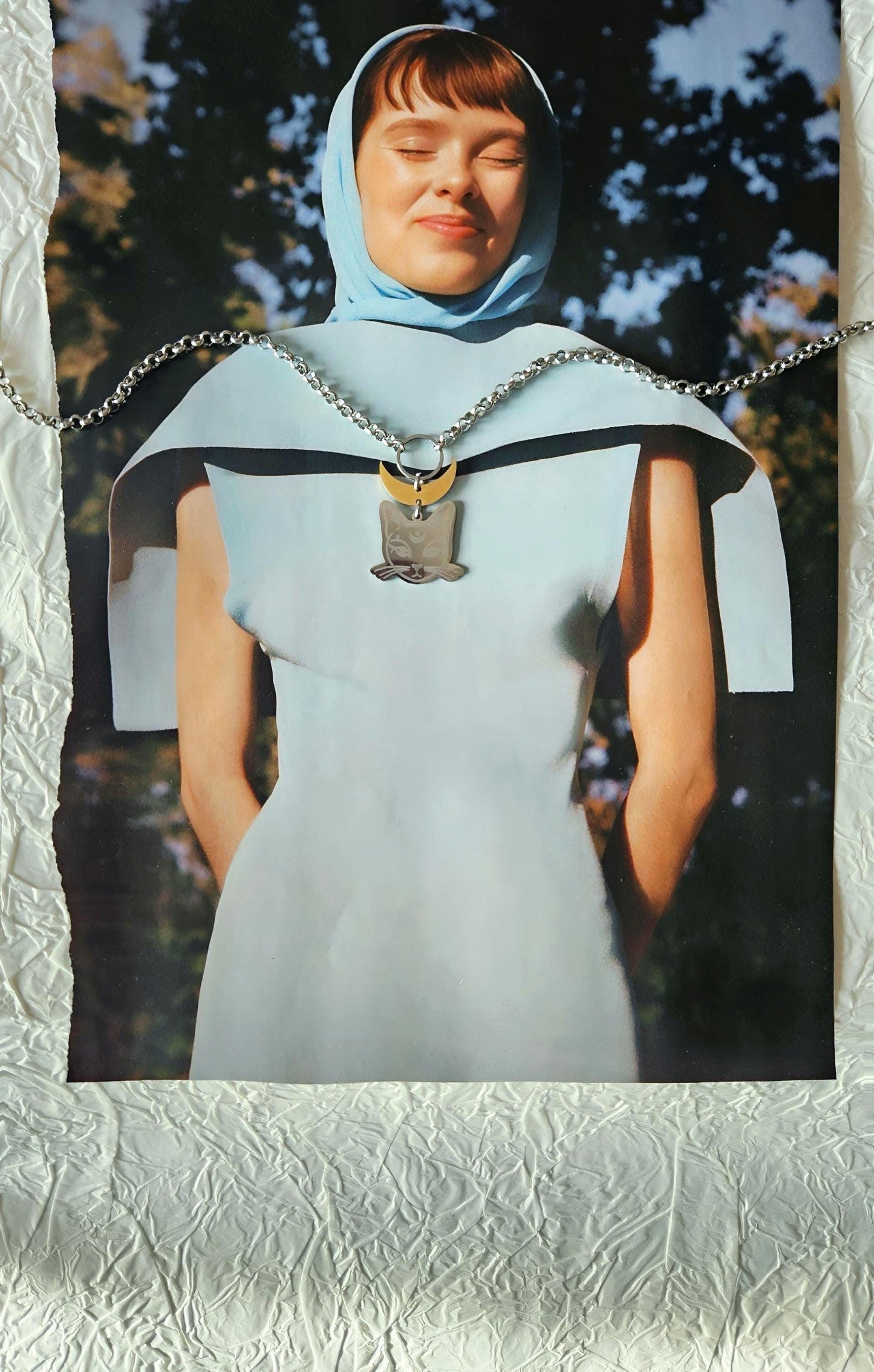 Collar MOON CAT, gato de la luna, plateado