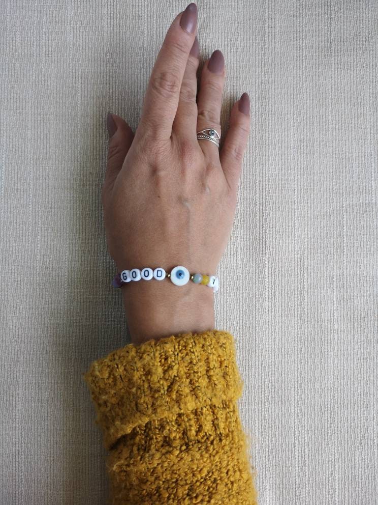 GOOD VIBES,  pulsera verano, piedra natural, perla