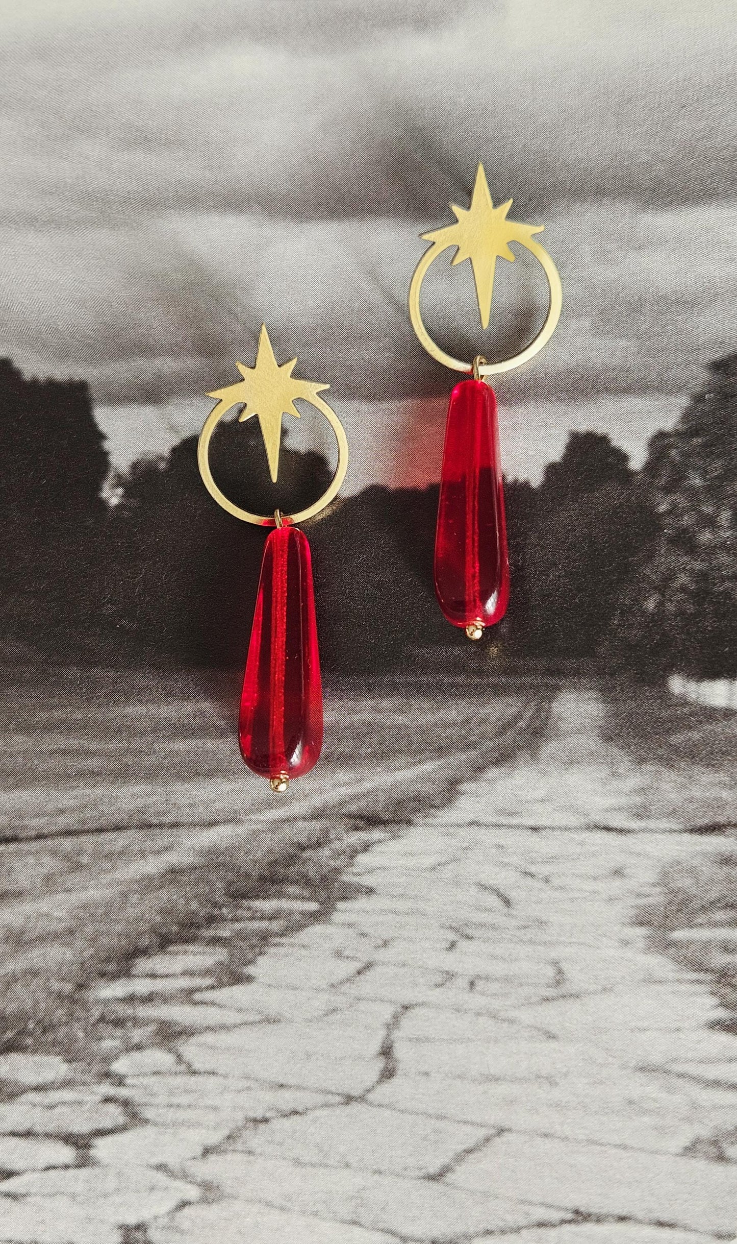 Pendientes rojos, LA SANGRE, vidrio vintage