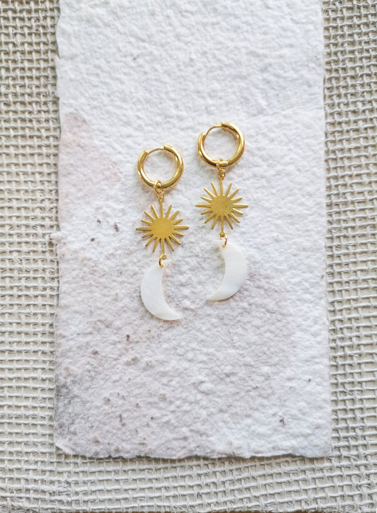 Pendientes luna, sol, AMANECER, pendientes boho