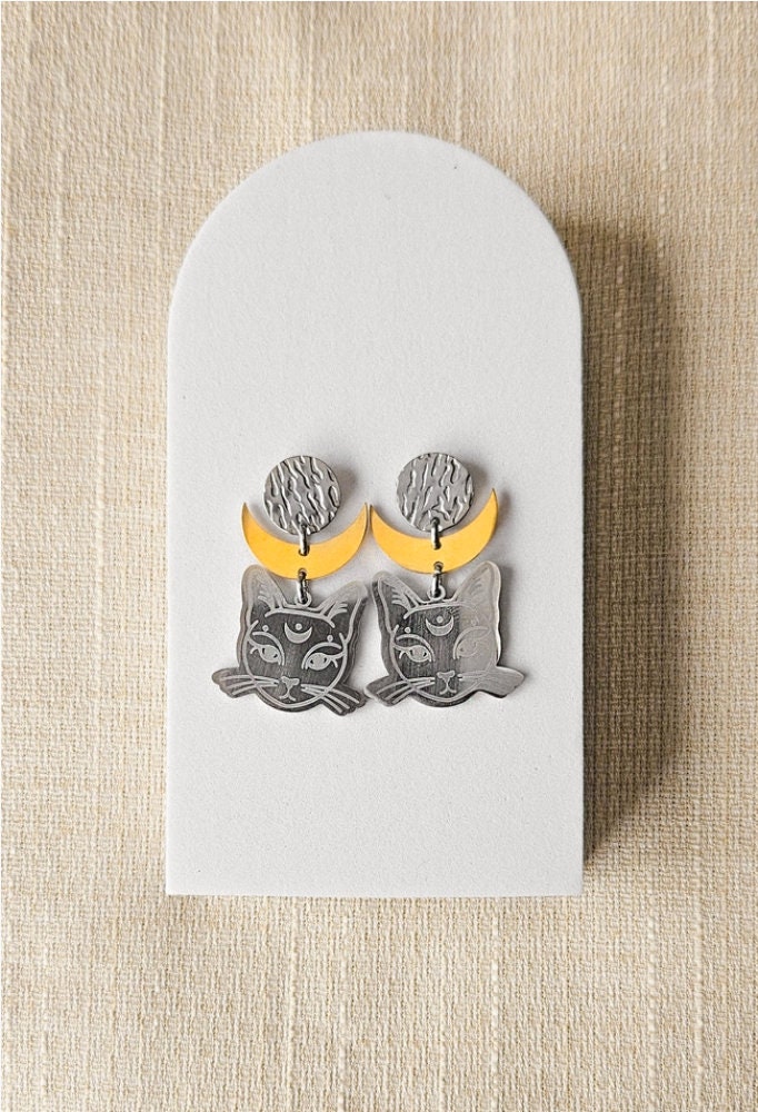Pendientes Gato de la Luna, mixed metals