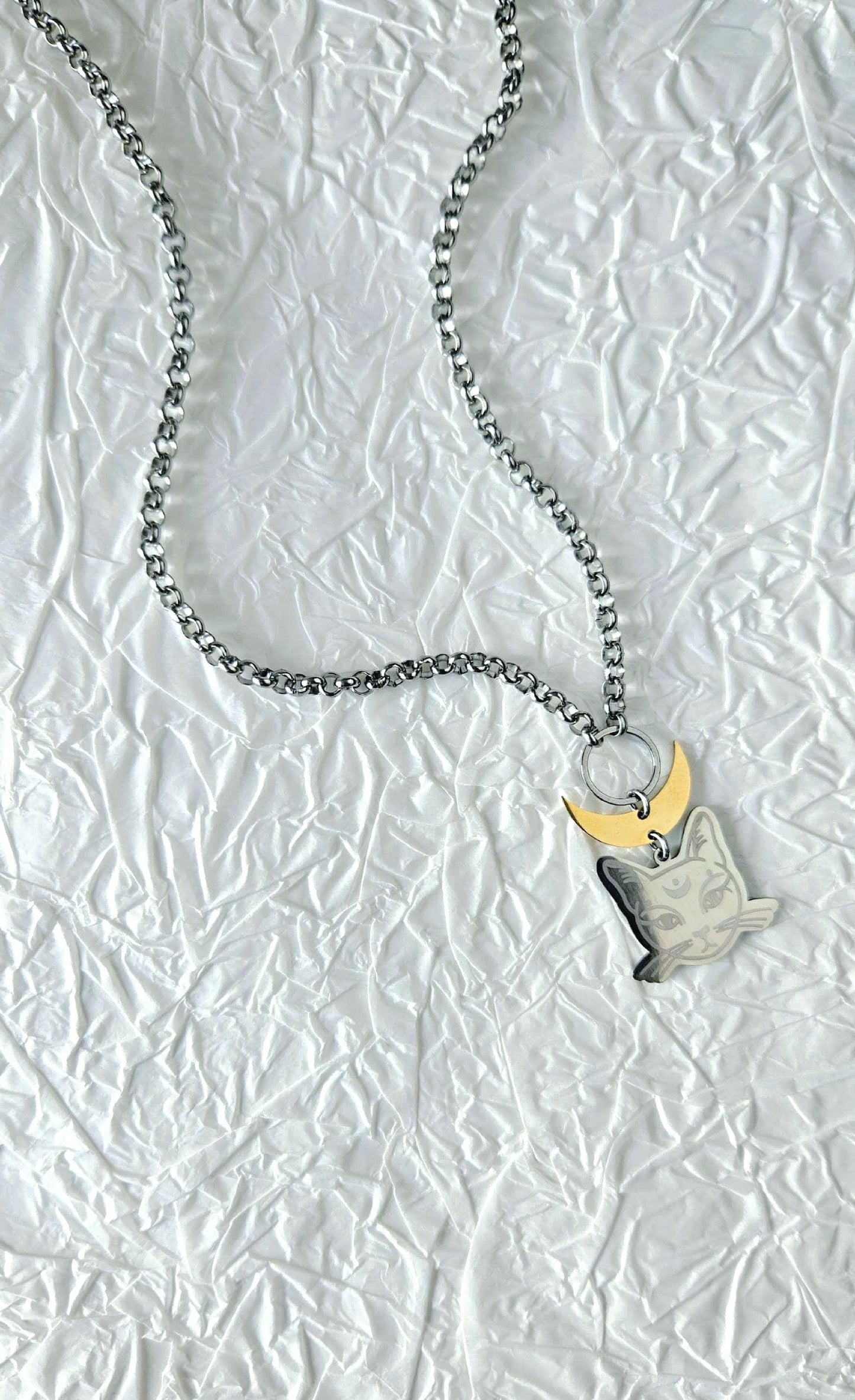 Collar MOON CAT, gato de la luna, plateado