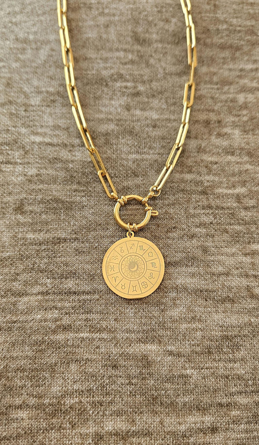 Collar ASTRAL oro, rueda zodiacal