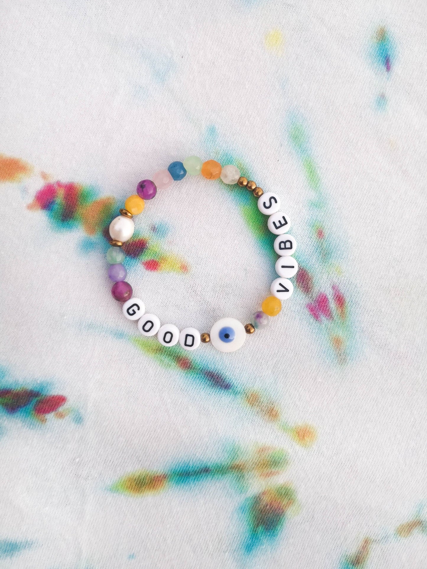 GOOD VIBES,  pulsera verano, piedra natural, perla