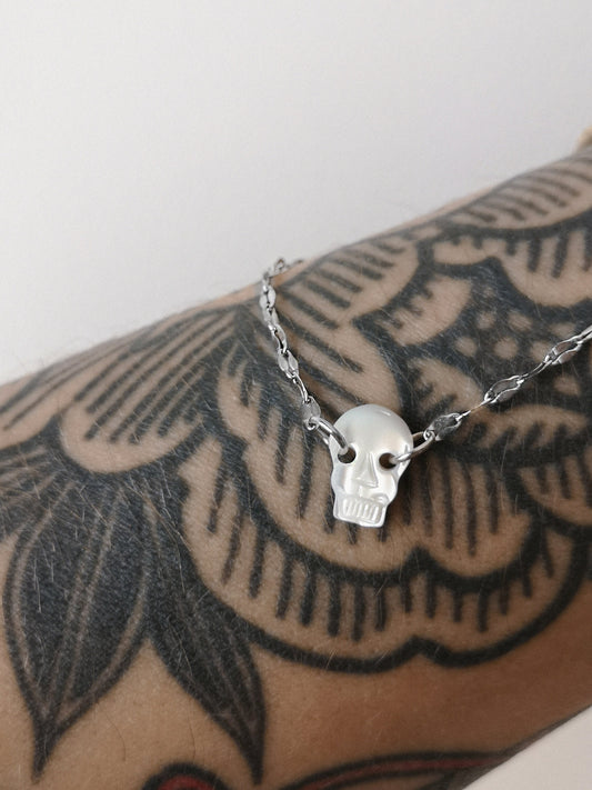 Collar MEMENTO MORI, calavera, gargantilla, plateado