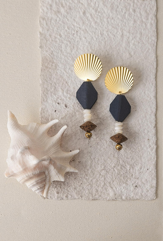Pendientes KAIRÓS, abalorios reciclados, madera