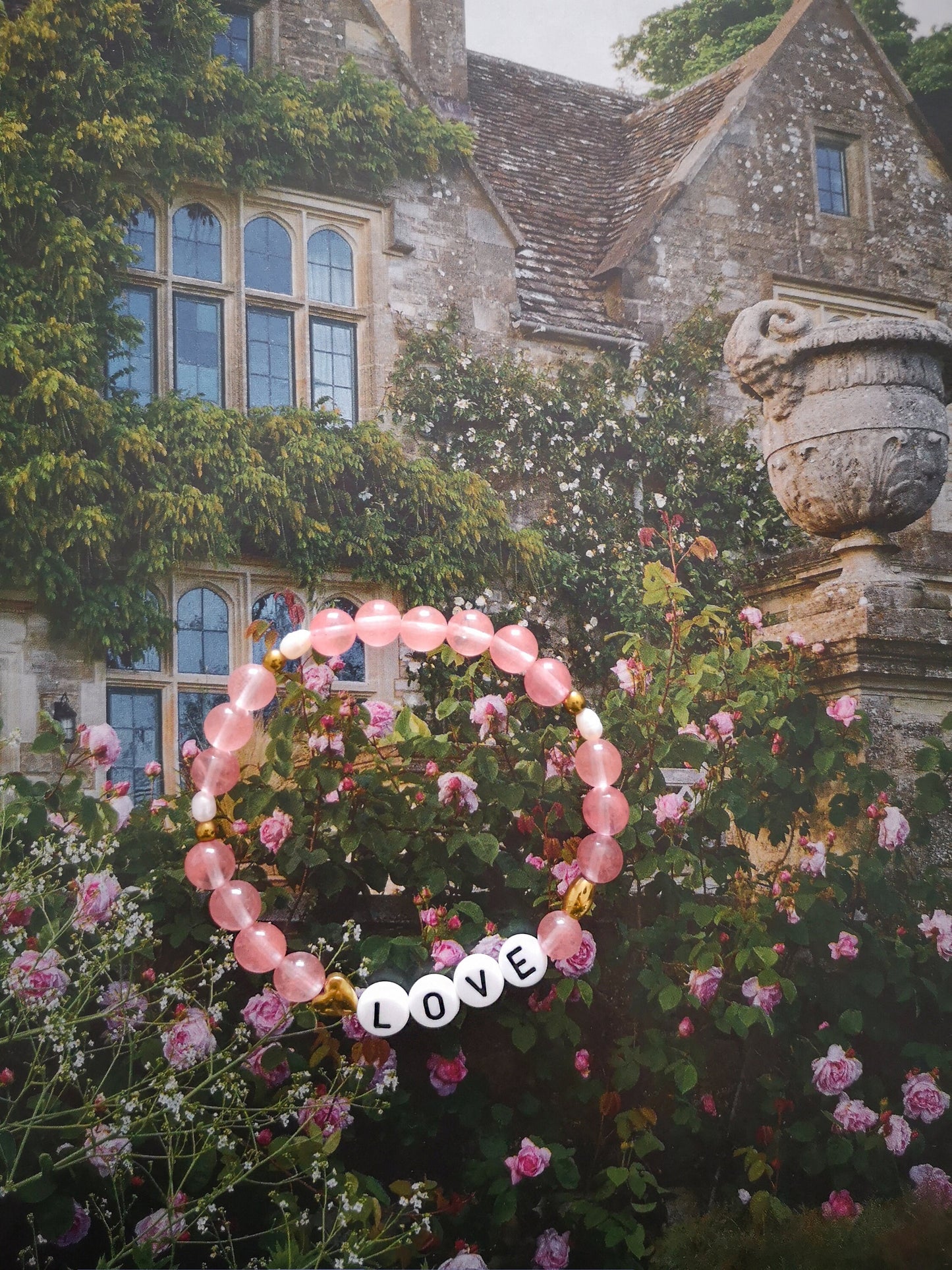pulsera de cuarzo rosa, pulsera de AMOR, LOVE, amor propio, self love