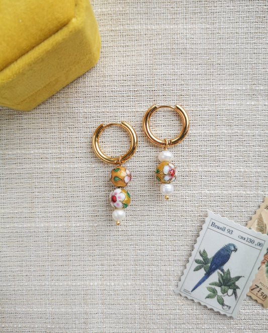 Pendientes flores, BLOOM, pendientes con perlas, boho