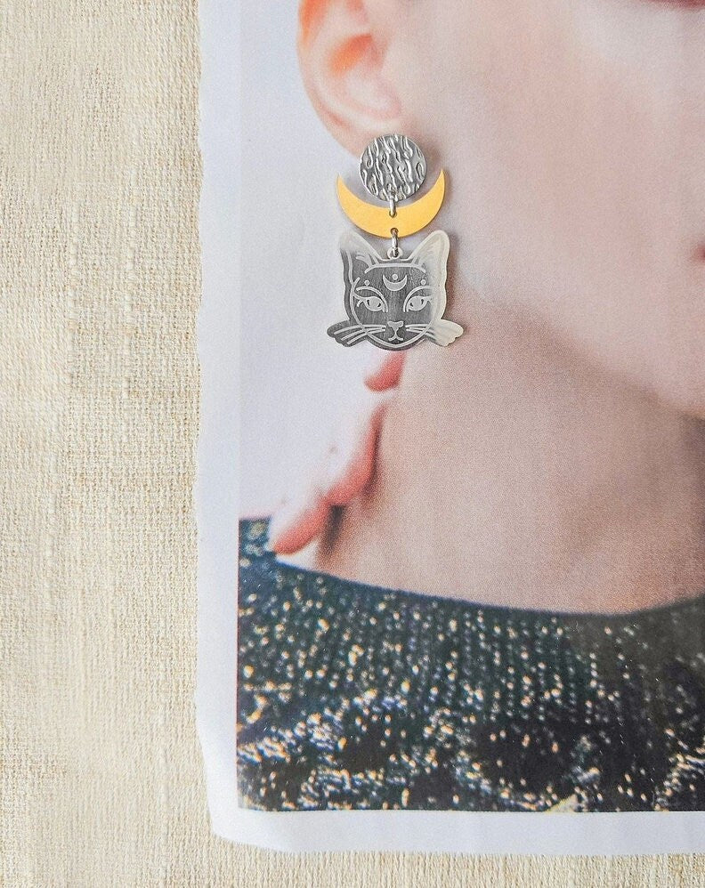 Pendientes Gato de la Luna, mixed metals