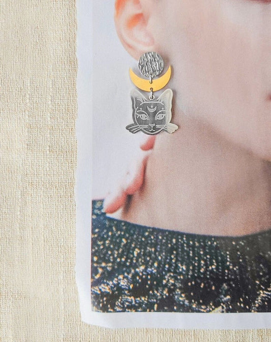 Pendientes Gato de la Luna, mixed metals