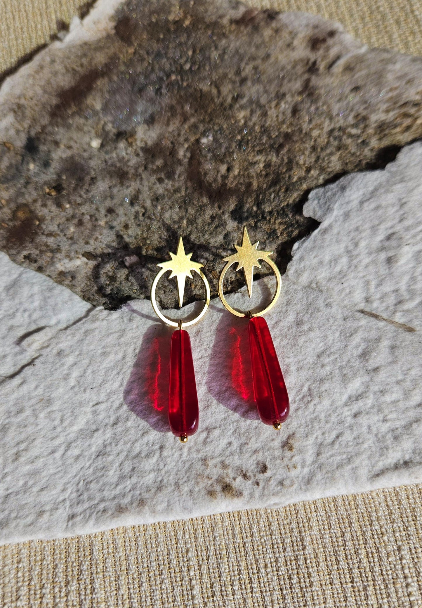 Pendientes rojos, LA SANGRE, vidrio vintage