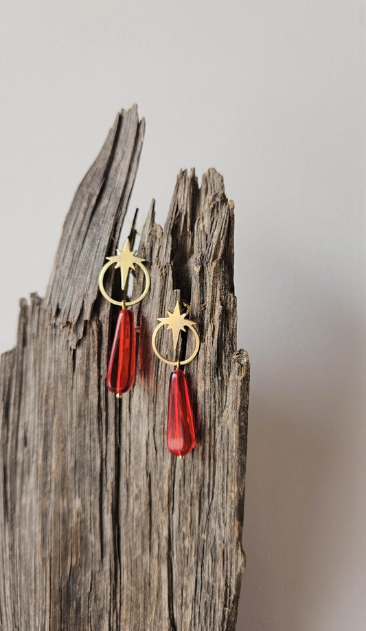 Pendientes rojos, LA SANGRE, vidrio vintage