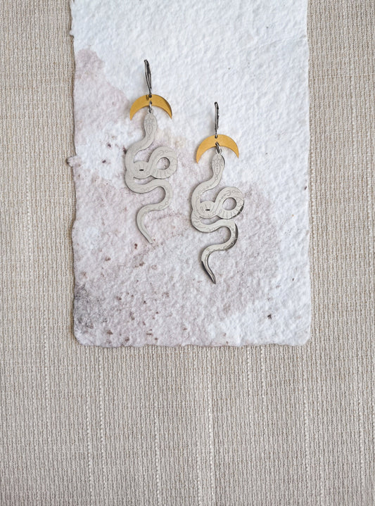 pendientes serpiente, THE SNAKE, pendientes de acero inóxidable, luna