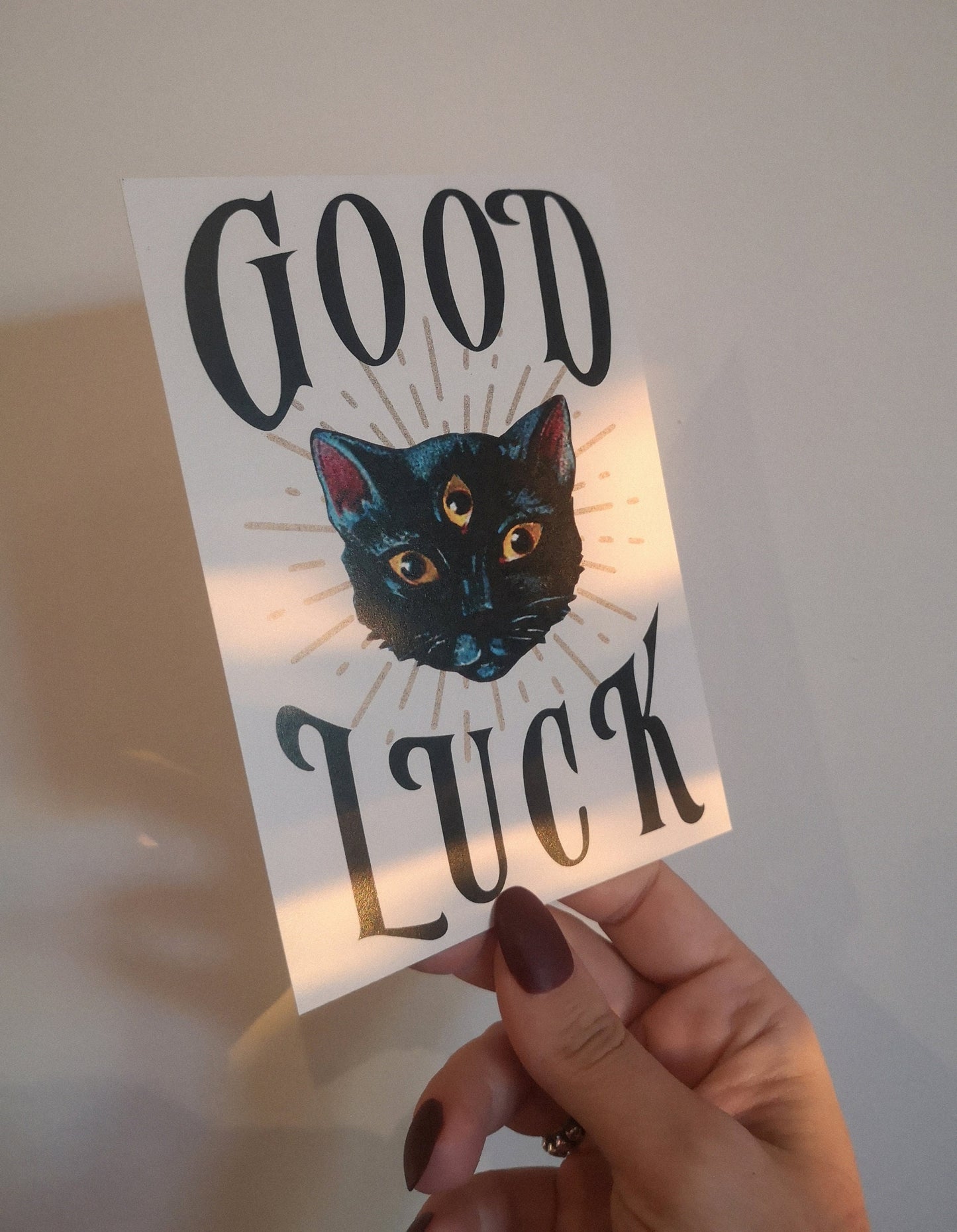 postal GOOD LUCK, gato negro, suerte
