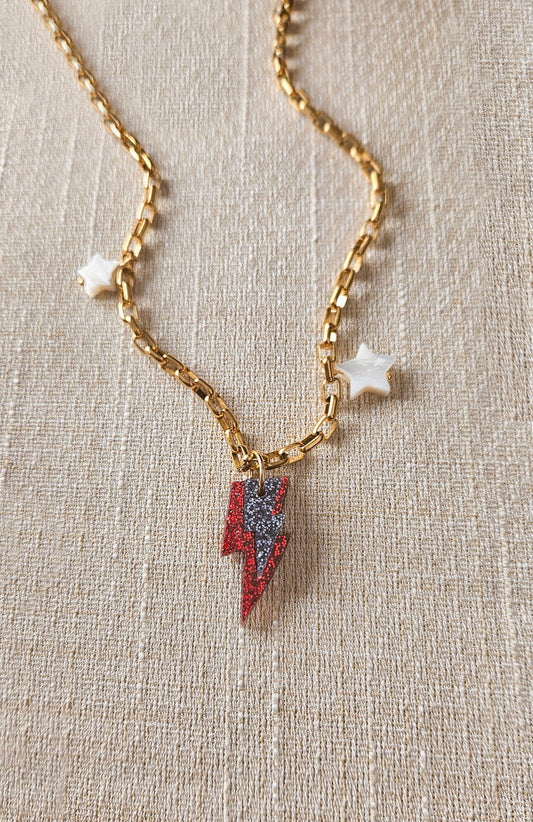 Collar BOWIE, collar rayo y estrellas, Aladdin Sane