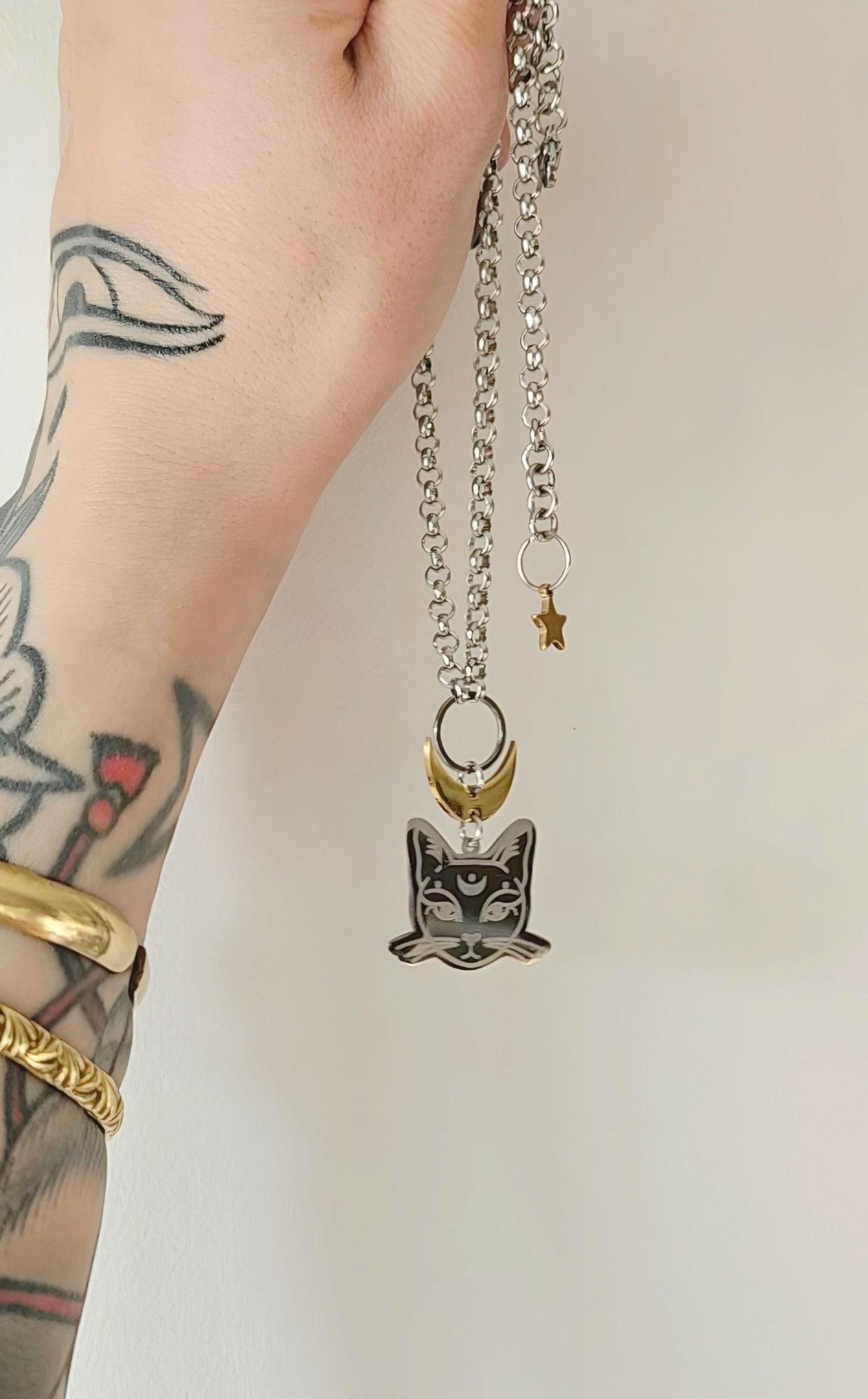 Collar MOON CAT, gato de la luna, plateado