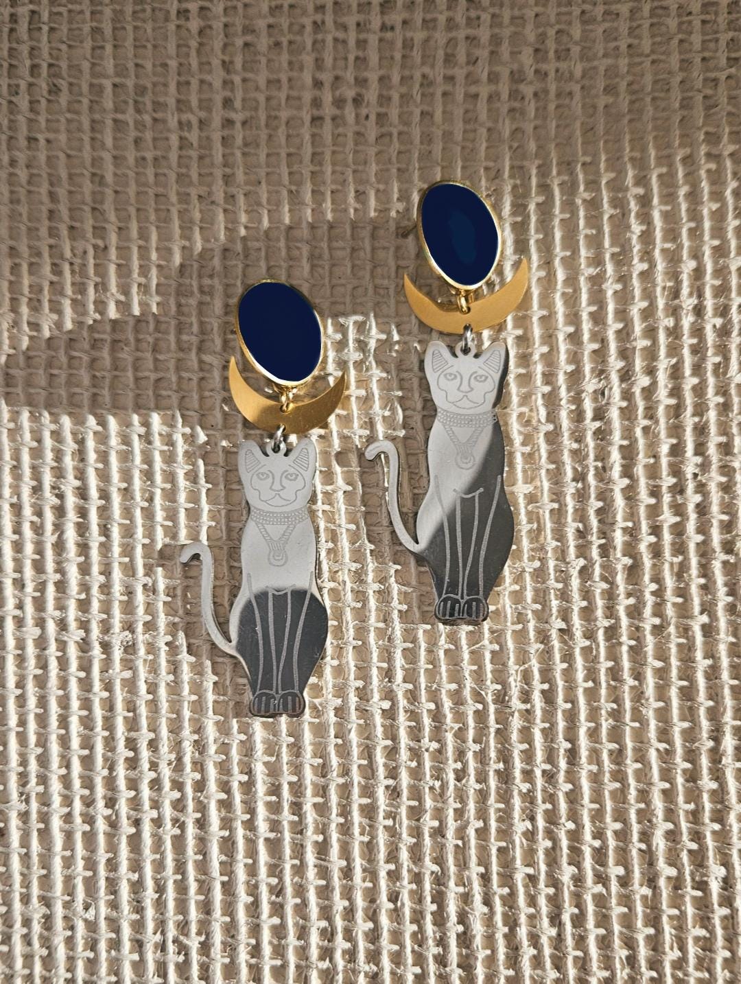 pendientes de gato, BASTET, pendientes Diosa egipcia, pendientes gato acero inóxidable, turquesa