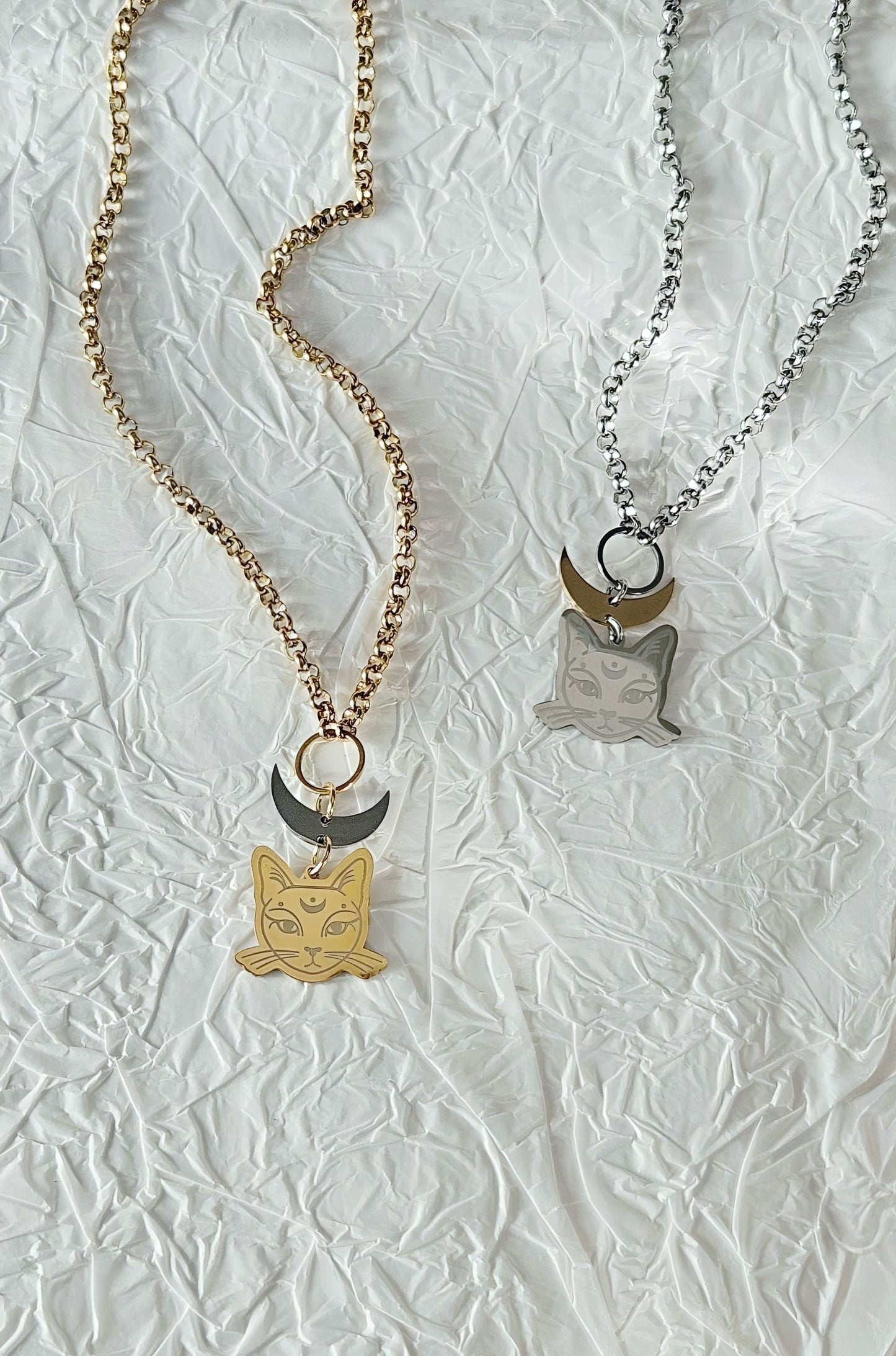 Collar MOON CAT, gato de la luna, plateado