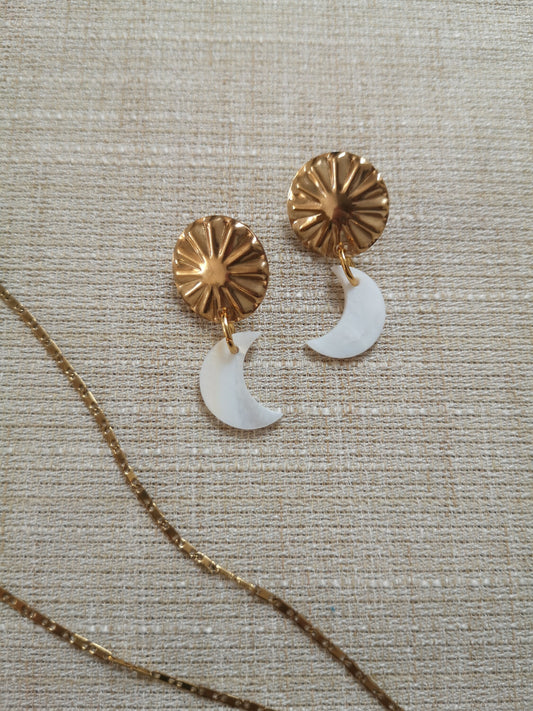 Pendientes luna, MIL Y UNA NOCHES, acero inoxidable, nácar