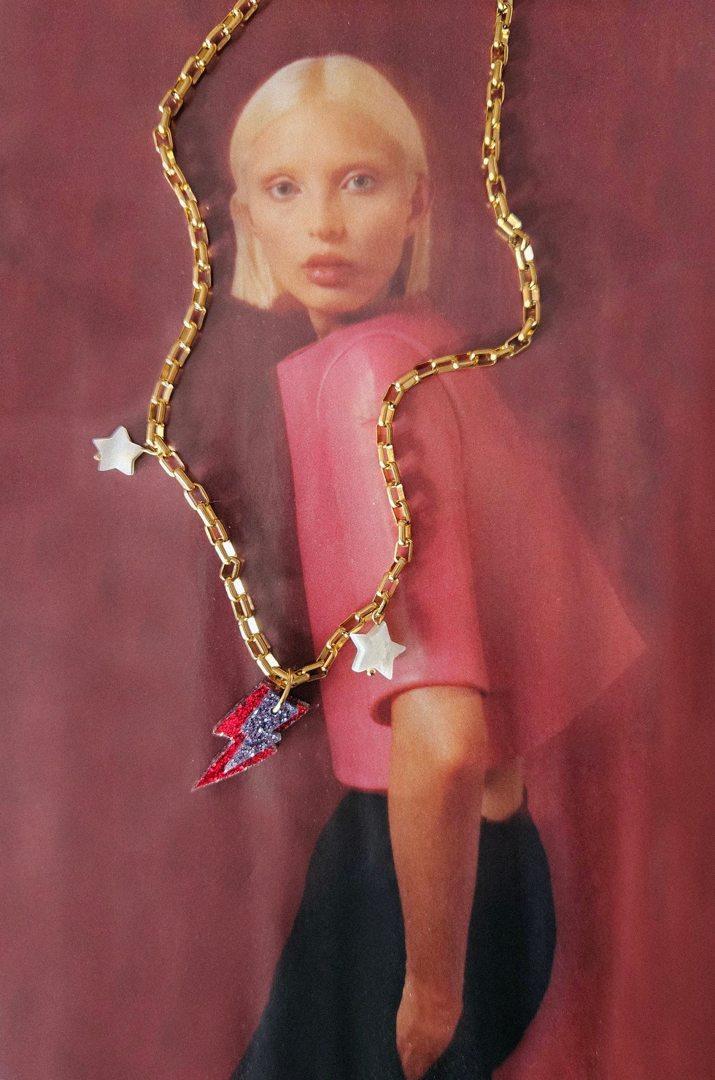 Collar BOWIE, collar rayo y estrellas, Aladdin Sane