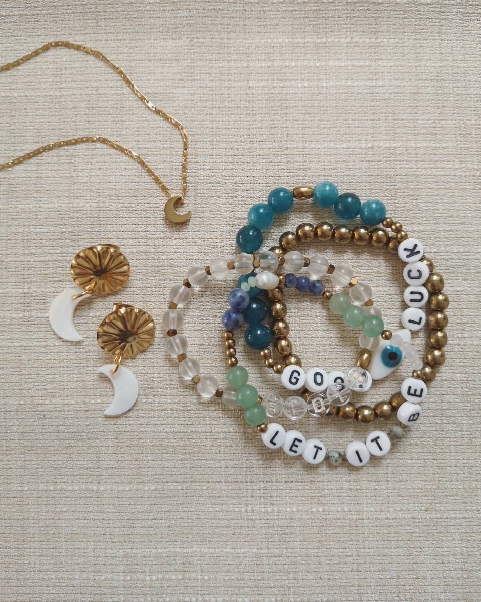 Pendientes luna, MIL Y UNA NOCHES, acero inoxidable, nácar