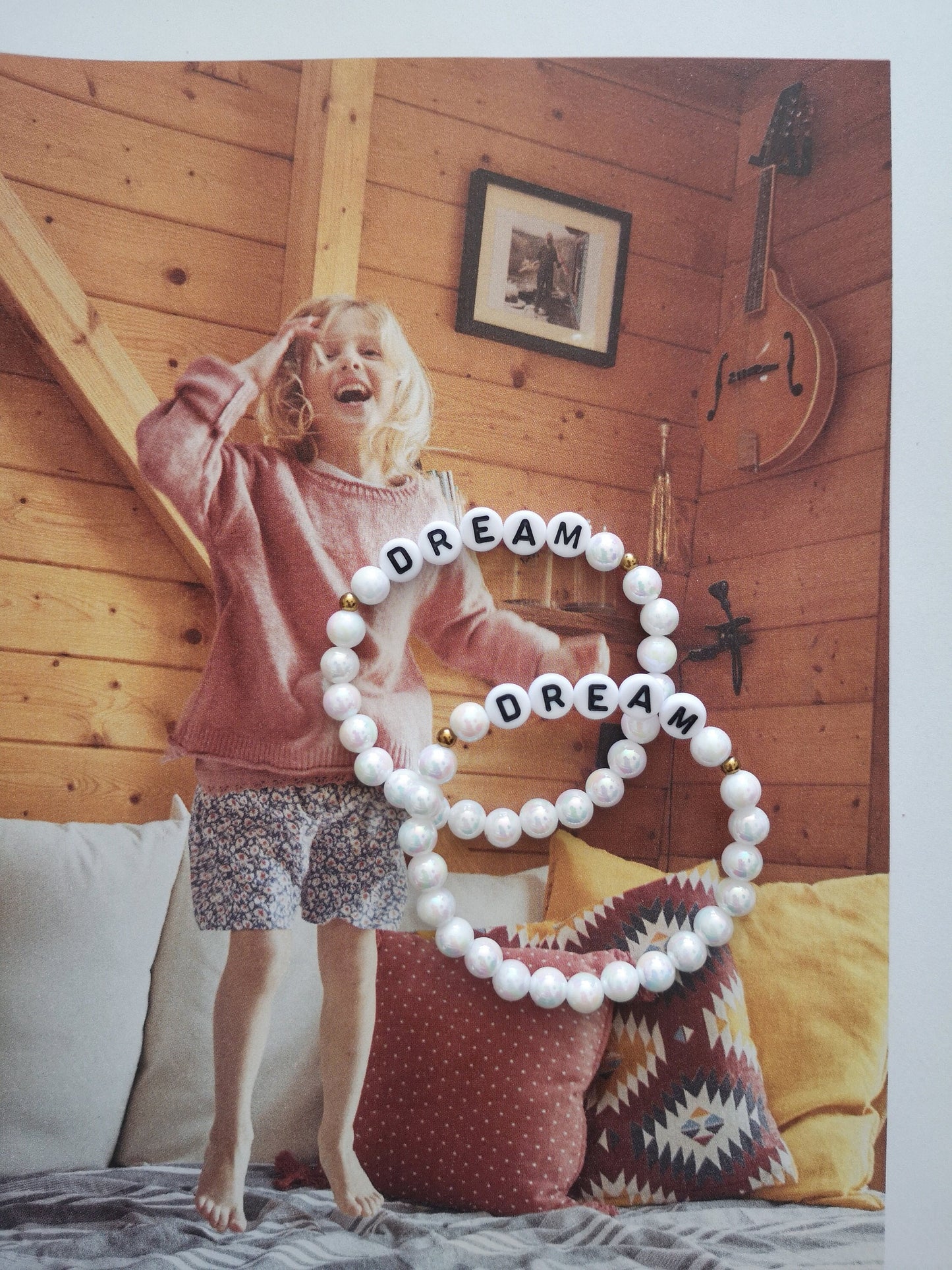 Pulsera infantil, DREAM, pulsera de letras
