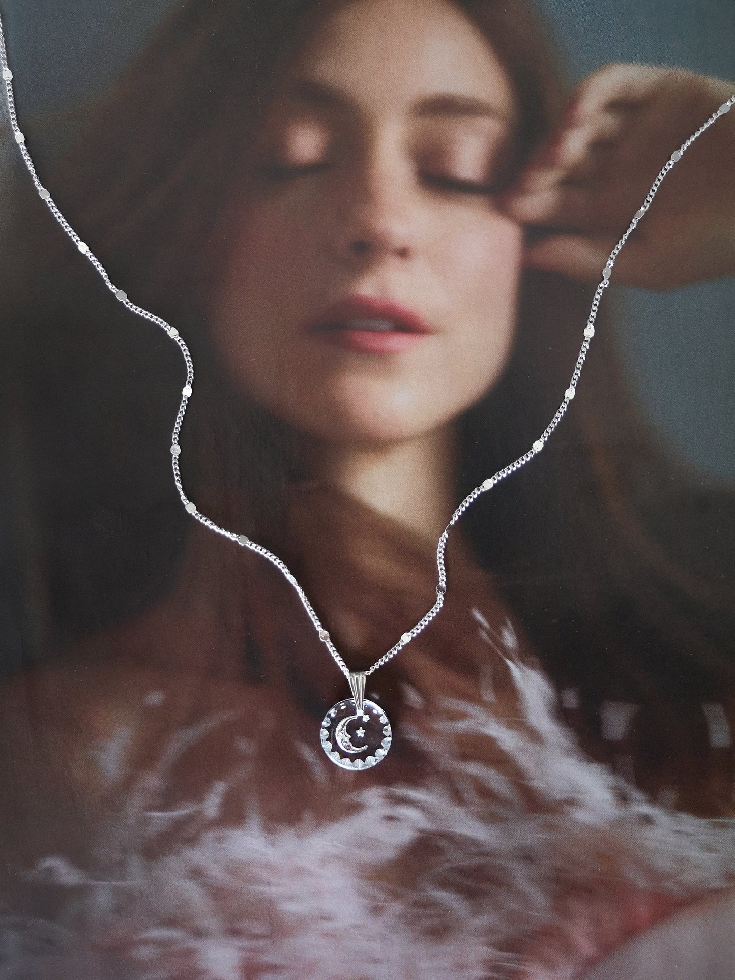 Collar luna,  MOONRISE, colgante cristal vintage