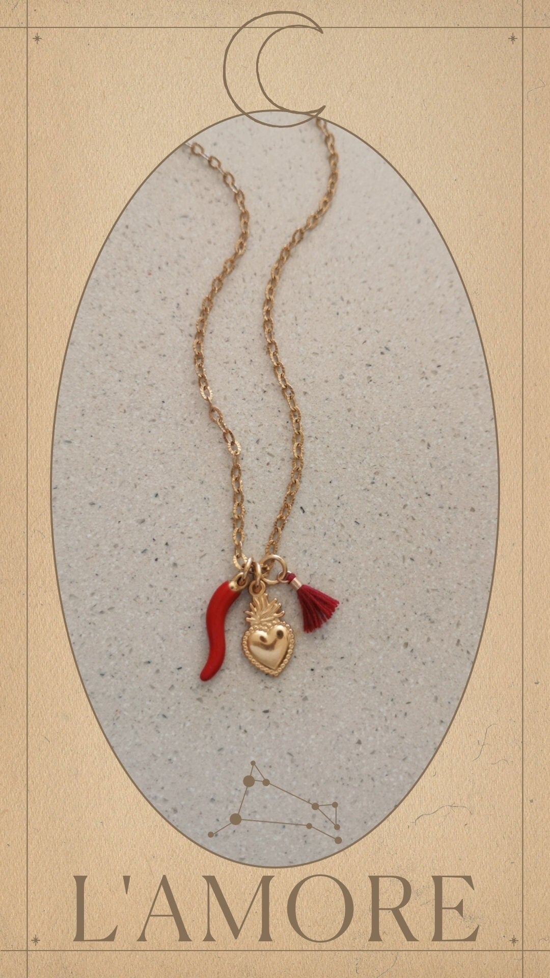 Collar exvoto, L'AMORE, milagrito, sagrado corazón, cornicello, amuleto