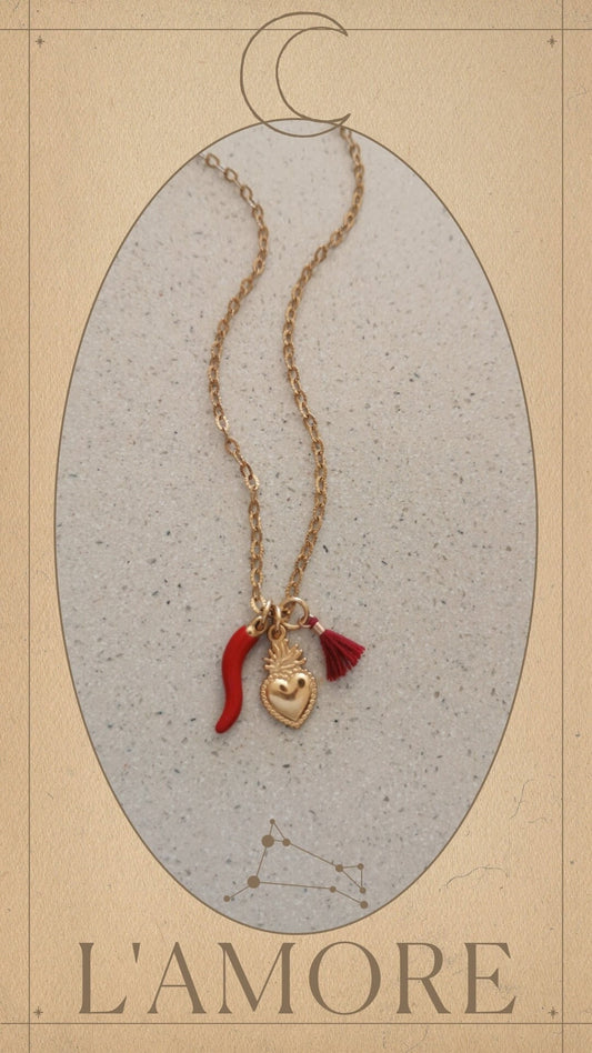 Collar exvoto, L'AMORE, milagrito, sagrado corazón, cornicello, amuleto