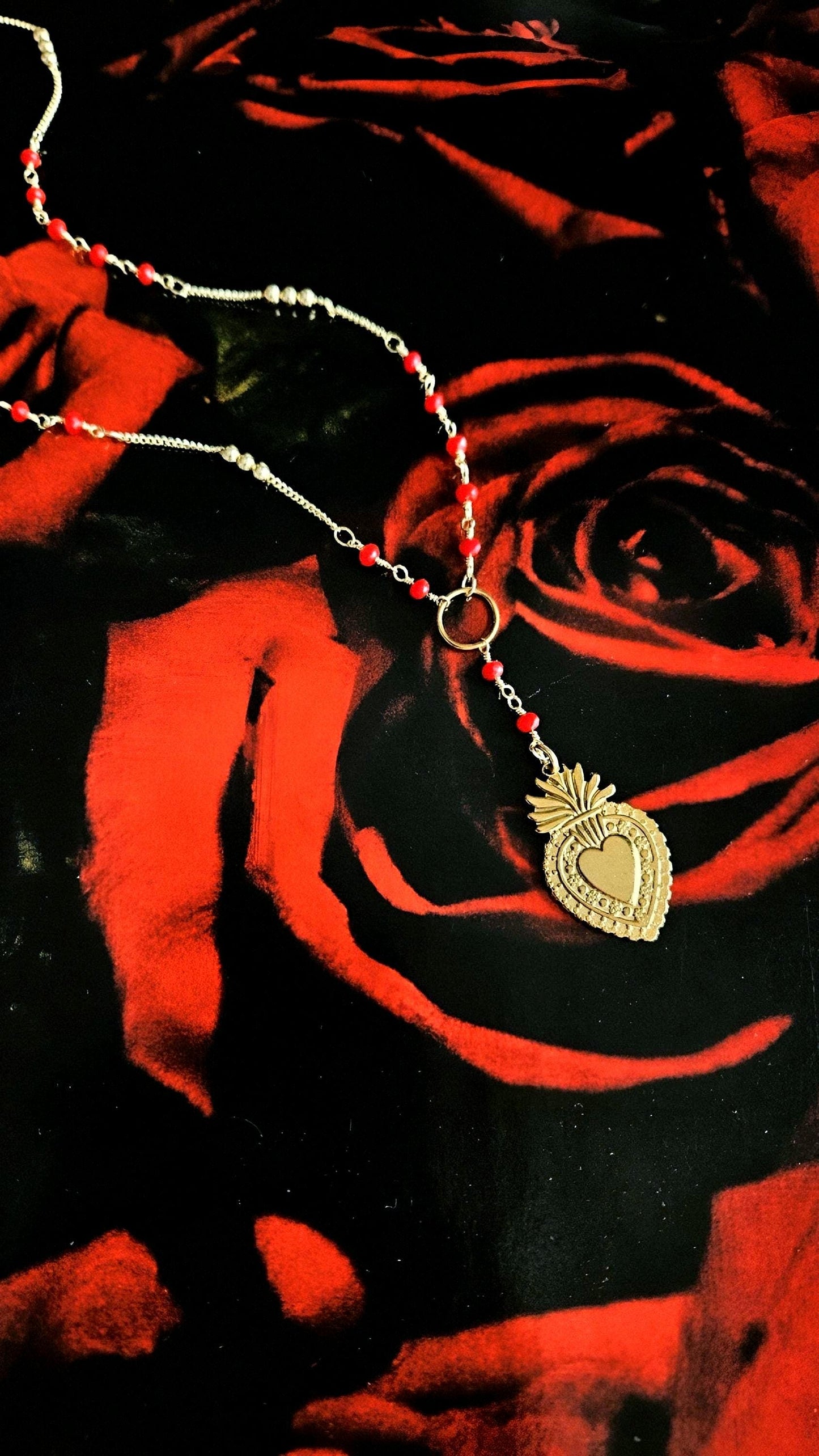 Collar DEVOTION, exvoto, corazón sagrado, (oro + plata)