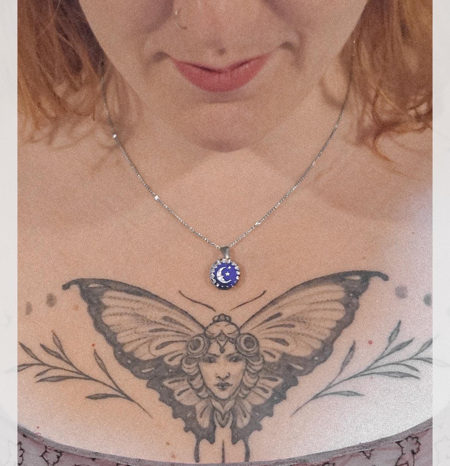 Collar luna, MIDNIGHT MOON, azul, plata, vintage